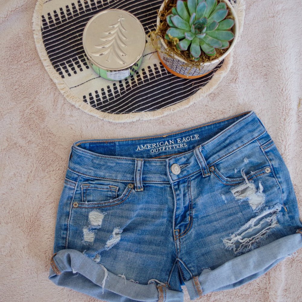 American Eagle Light Ripped Denim Shorts